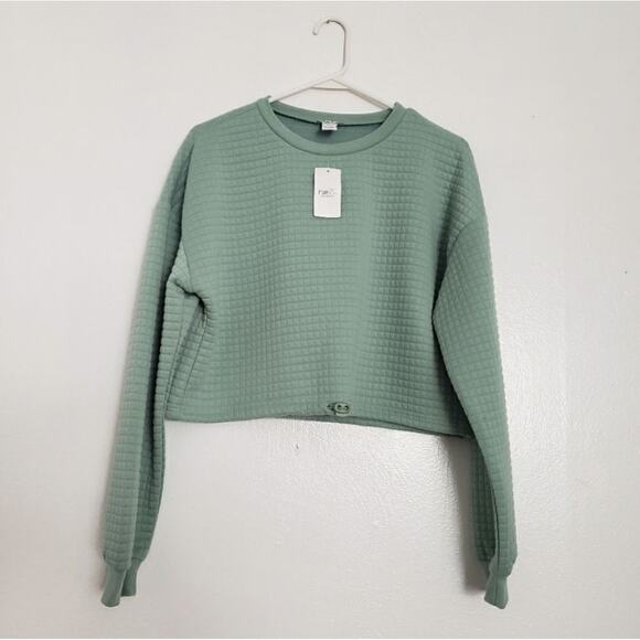 NWT Mint Green Quilted crop crewneck sweatshirt cinched waist - Picture 1 of 6